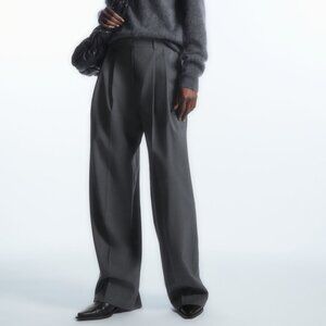 COS RELAXED TAILORED WOOL WIDE-LEG TROUSERS – SIZE EUR 36 (US 4/6) GRAY